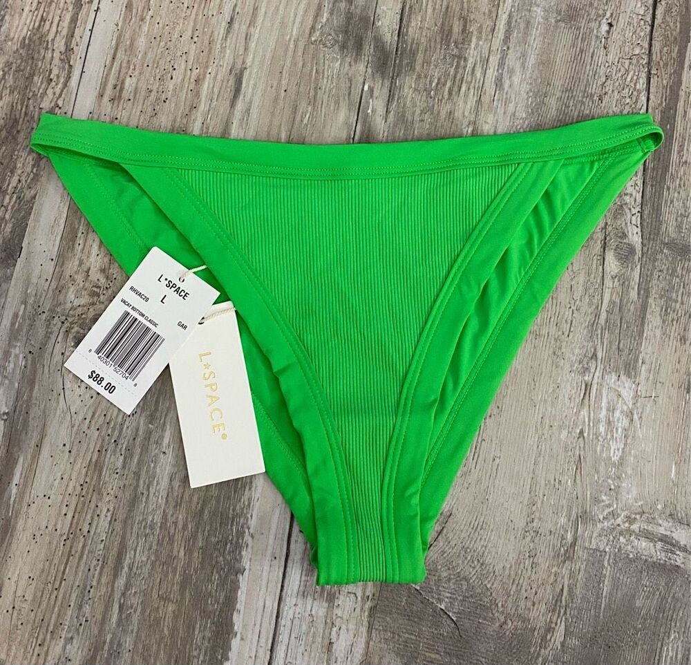 L*Space Green Ribbed Bikini Swim Bottoms Sz L
